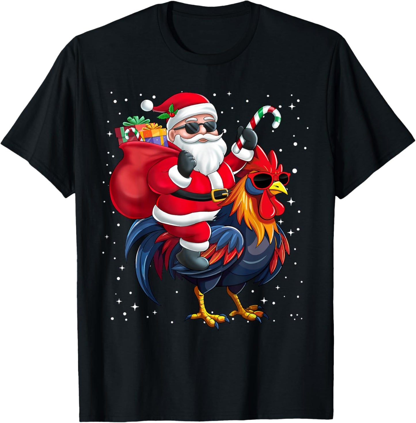 Santa Claus Riding A Chicken Christmas Boy Girl Kids T-Shirt - T-Shirt | Black