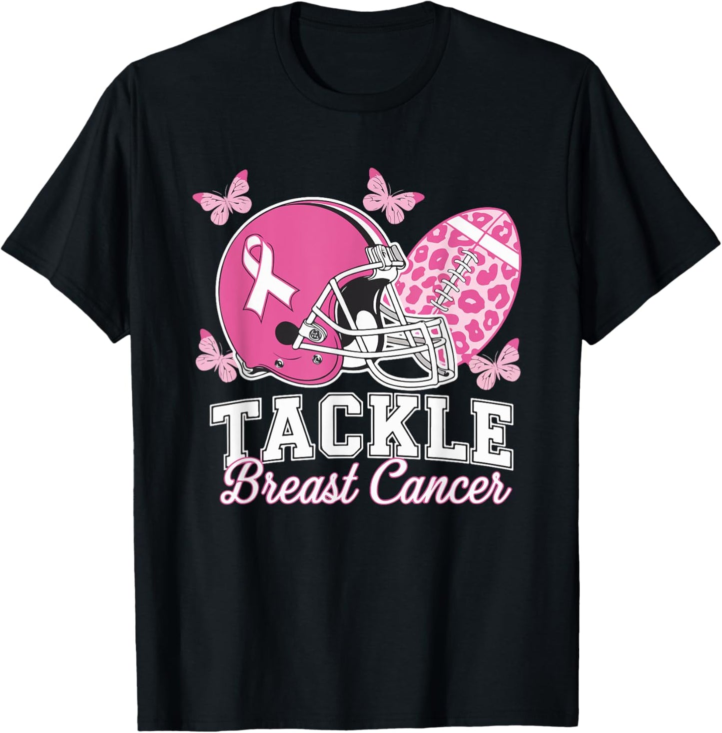Tackle Breast Cancer Pink Ribbon American Fantasy Football T-Shirt - T-Shirt | Black