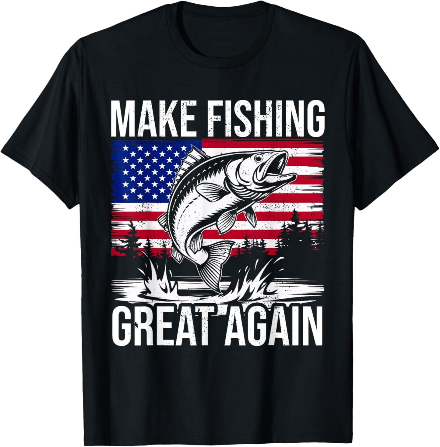 Funny Fishing & Trump Fisherman Gifts American Flag Red Wave T-Shirt - T-Shirt | Black