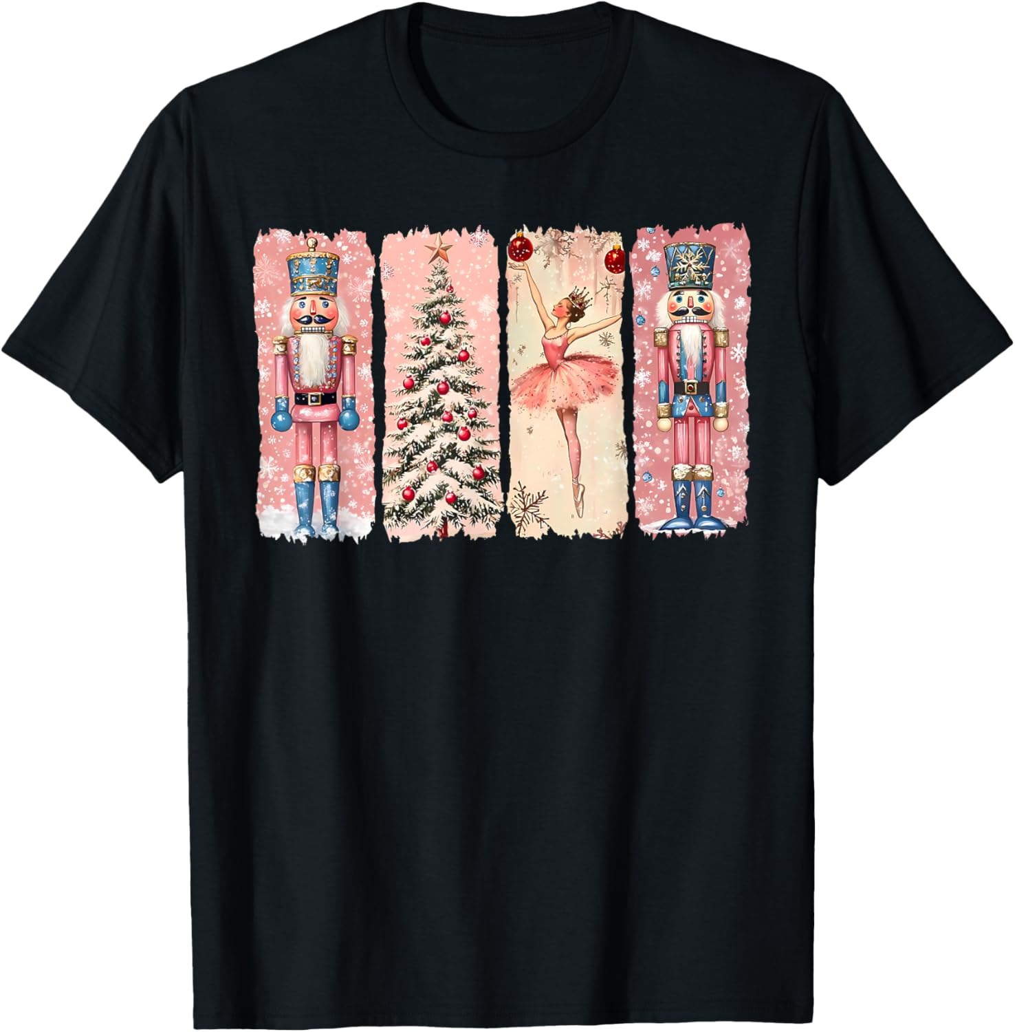 Retro Nutcracker Ballet Pink Christmas Xmas Vibes Women Kids T-Shirt - T-Shirt | Black