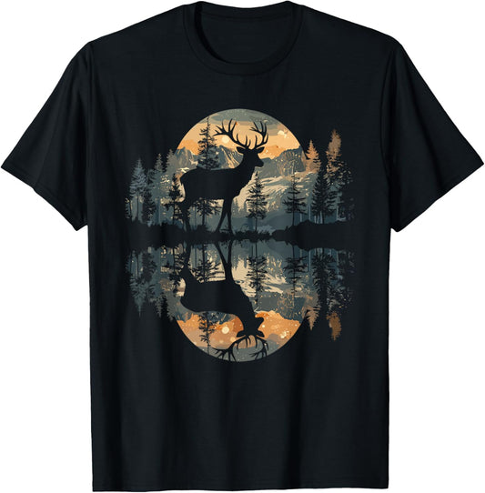 Whitetail Buck Deer Reflection Nature Wildlife Deer T-Shirt - T-Shirt | Black