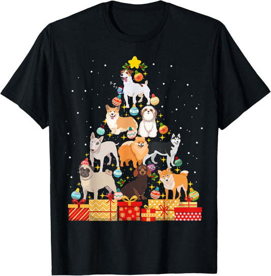Funny Dog Christmas Tree Dog Lover Christmas For Kids Women T-Shirt - T-Shirt | Black