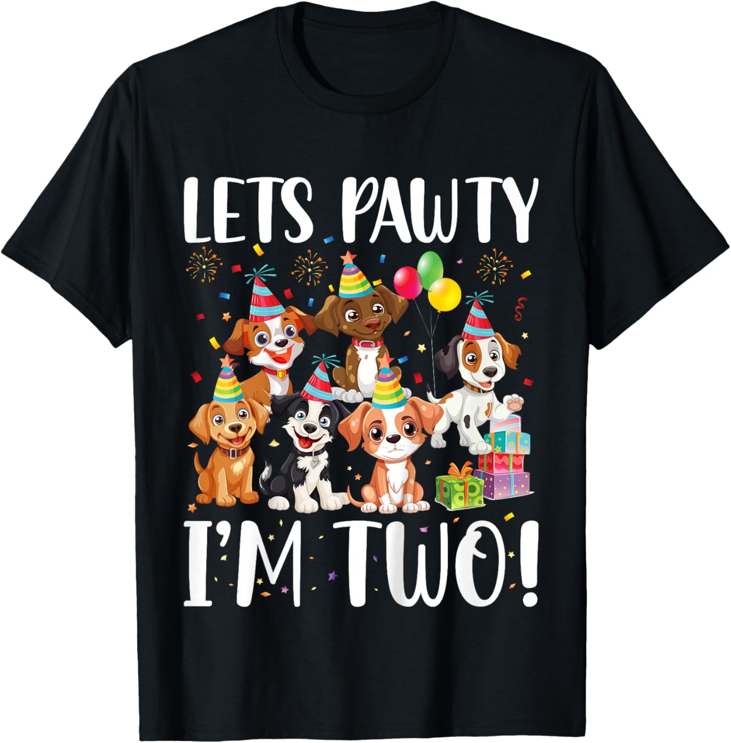 Kids Let's Pawty I'm Two Years Old Kids Dog Lover Birthday Party T-Shirt - T-Shirt | Black