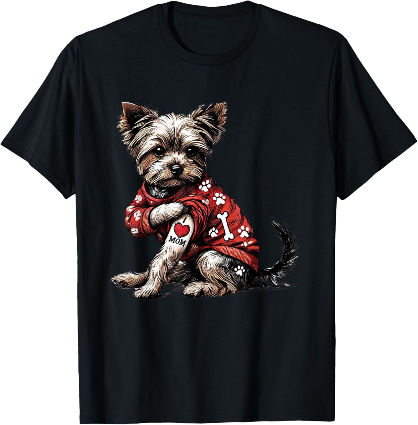 Funny I Love Mom Tattoo Yorkshire Terrier Mom T-Shirt - T-Shirt | Black