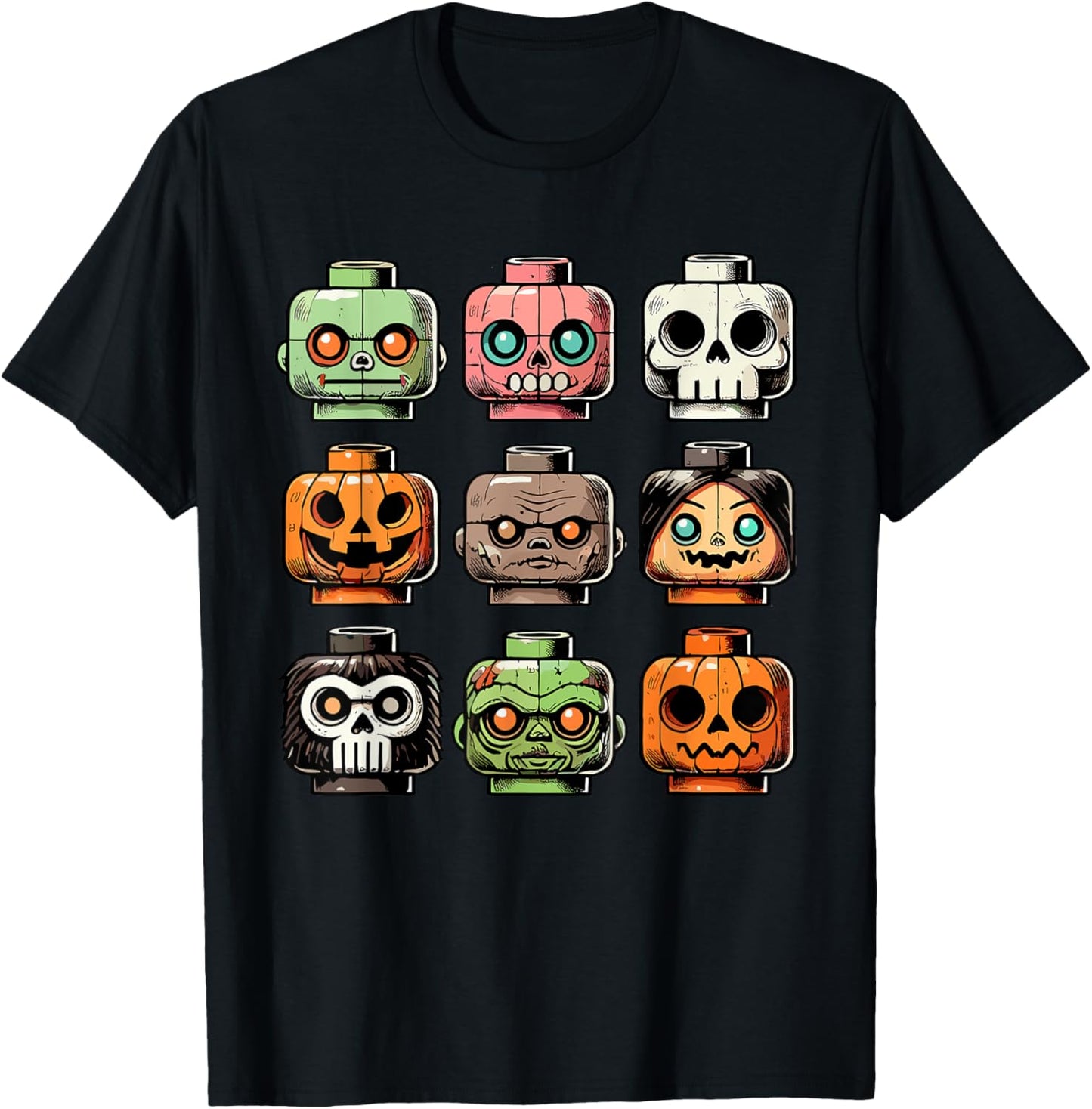 Retro Horror Bricks Head Scary Halloween Mask T-Shirt - T-Shirt | Black