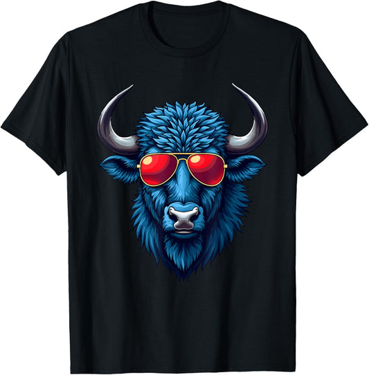 Buffalo with Sunglasses Retro Vintage Design Buffalos T-Shirt - T-Shirt | Black