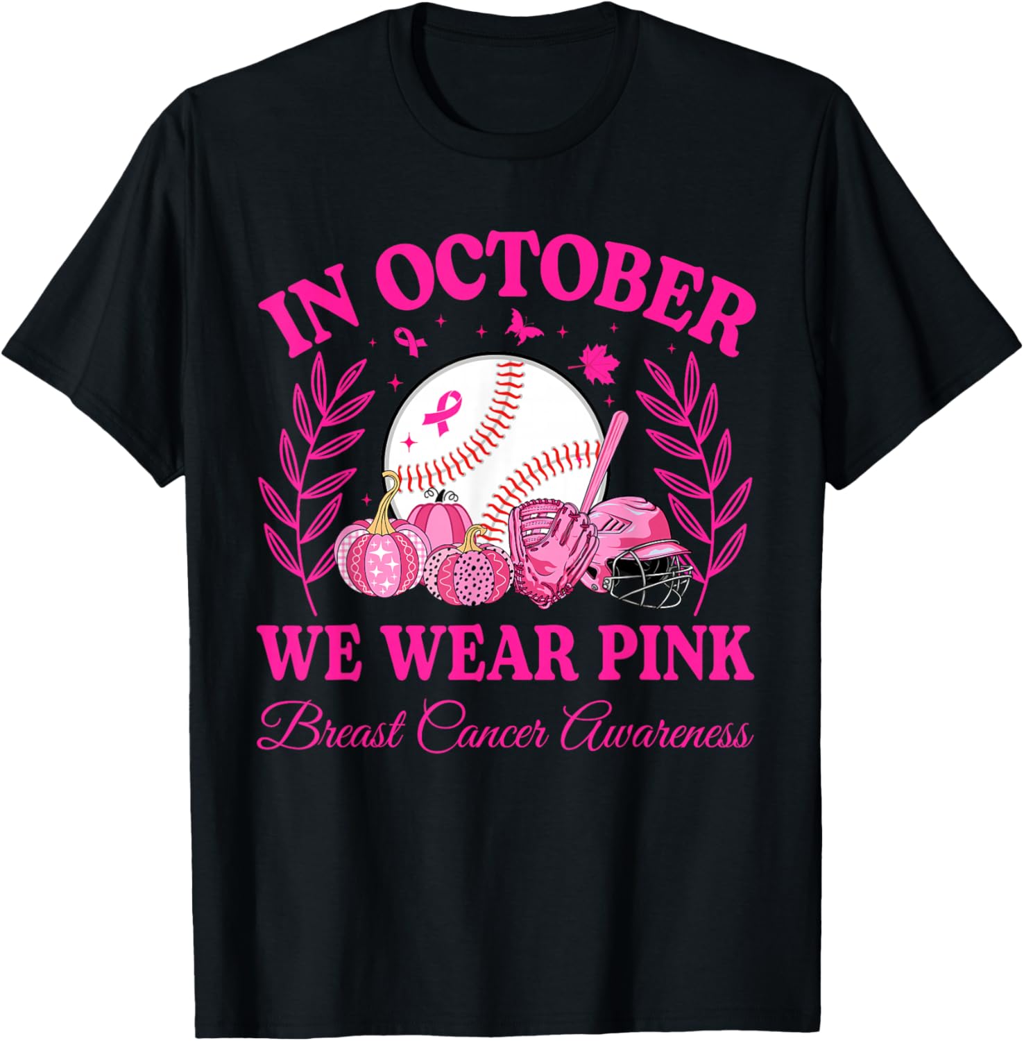 In October We Wear Pink Baseball Breast Cancer Kids Boy Girl T-Shirt - T-Shirt | Black