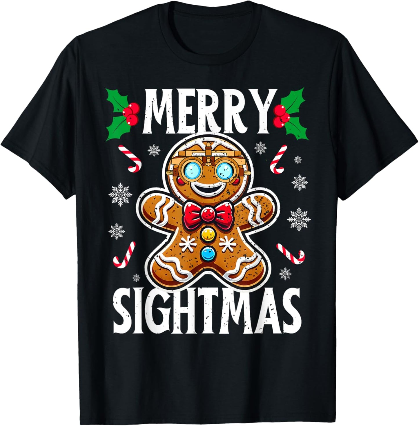 Merry Sightmas Gingerbread Eye Doctor Optometry Christmas T-Shirt - T-Shirt | Black