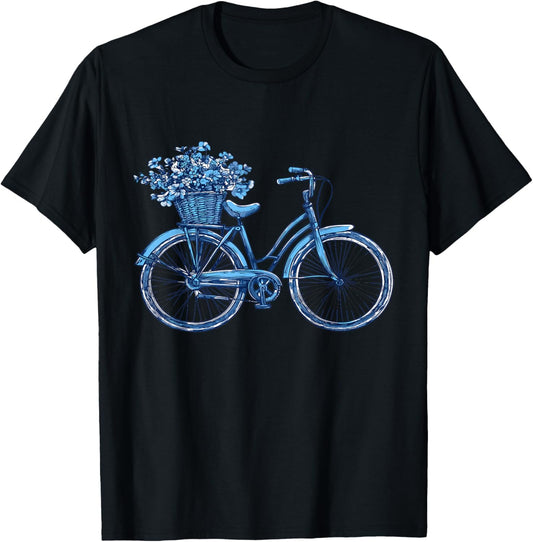Bicycle with Basket of Flowers, Cyclist T-Shirt - T-Shirt | Black