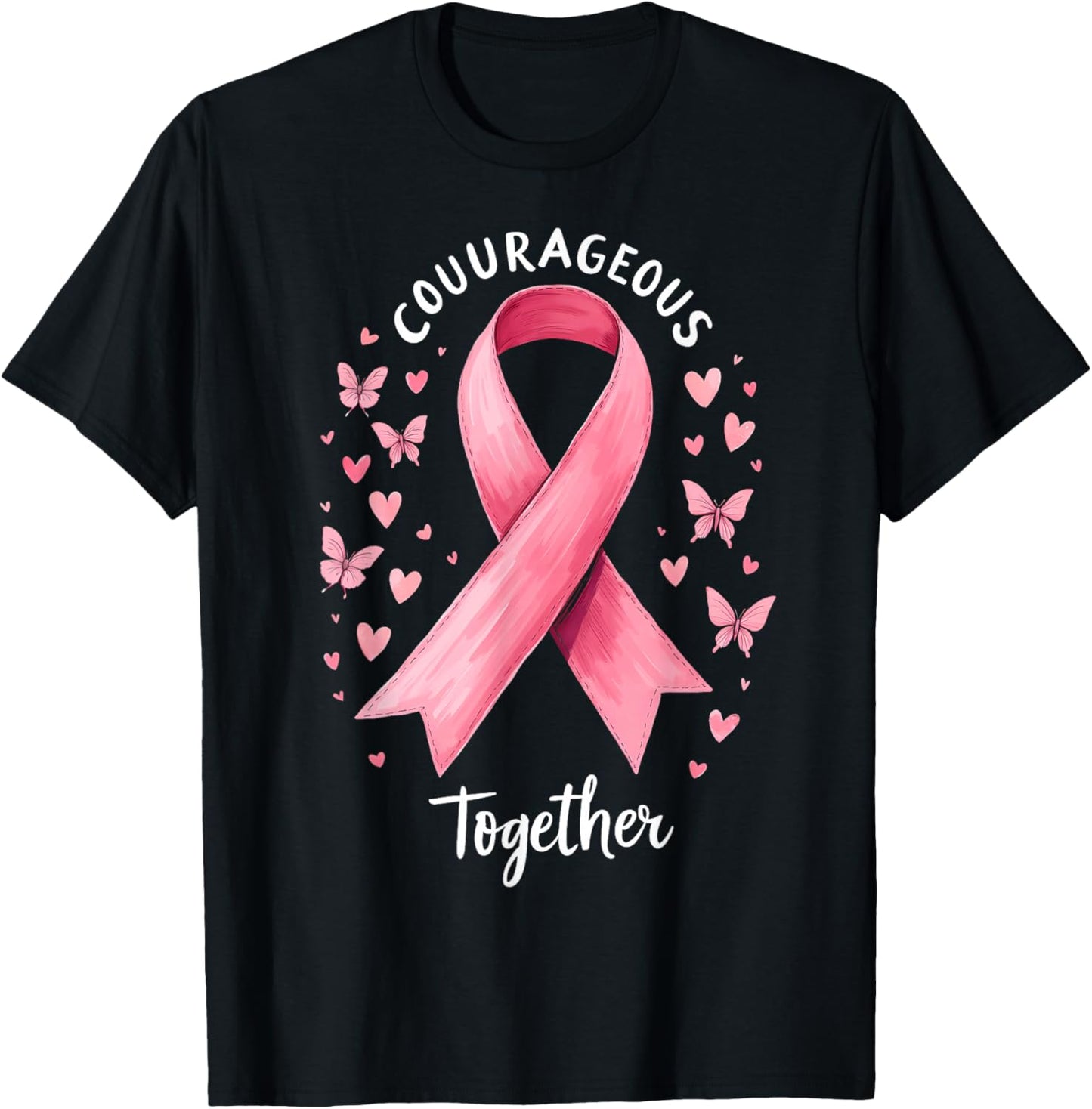 Cancer Awareness Pink Ribbon Courageous Together T-Shirt - T-Shirt | Black