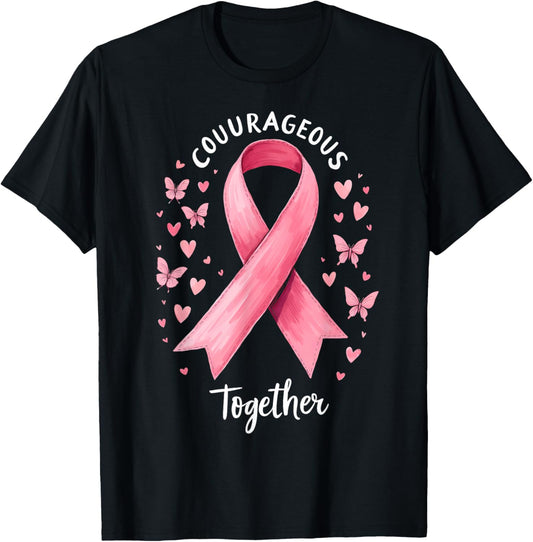 Cancer Awareness Pink Ribbon Courageous Together T-Shirt - T-Shirt | Black