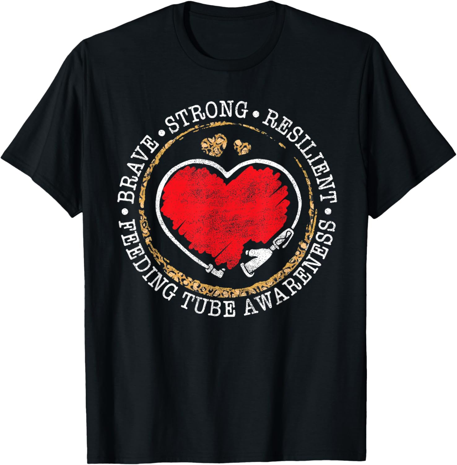 Feeding Tube Awareness Brave Strong Resilient Heart Feeding T-Shirt - T-Shirt | Black