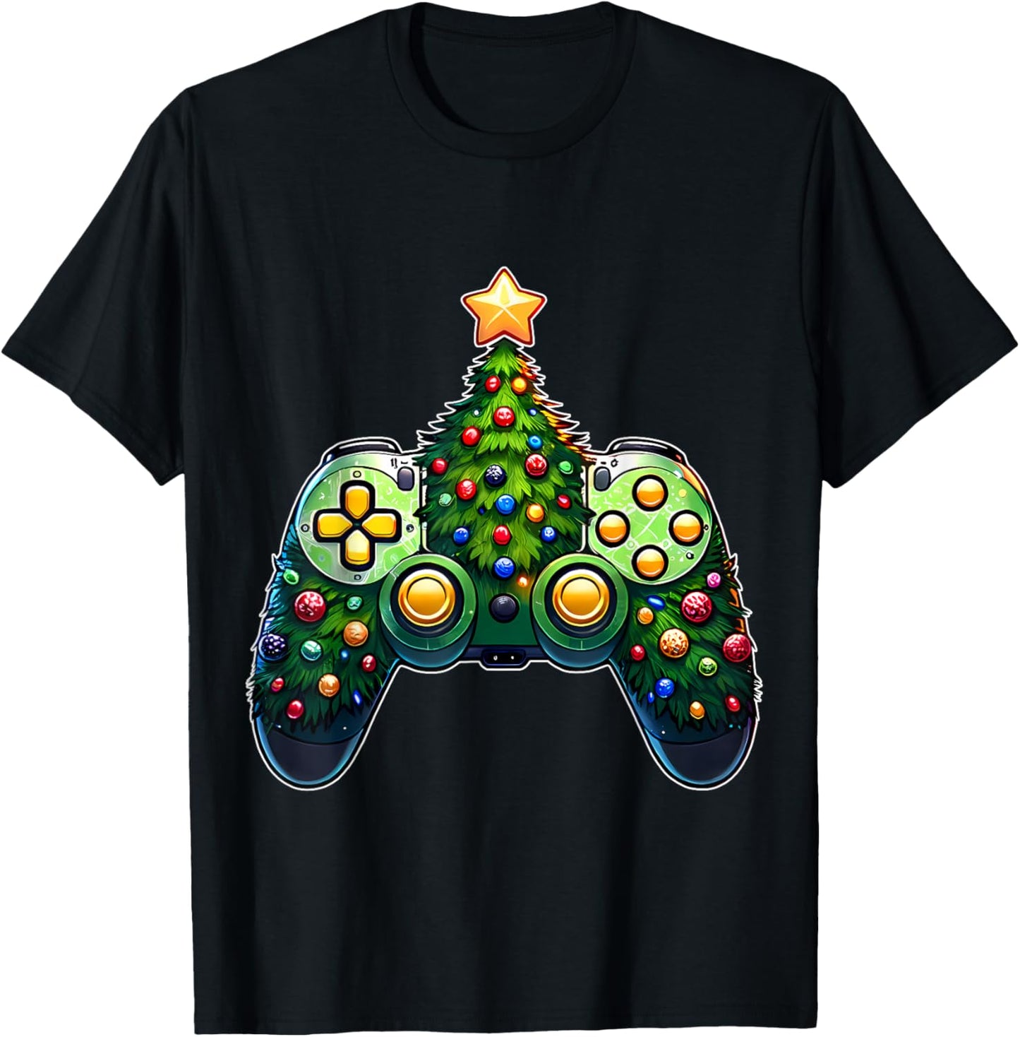Christmas Gamer Gaming Controller Christmas Tree T-Shirt - T-Shirt | Black
