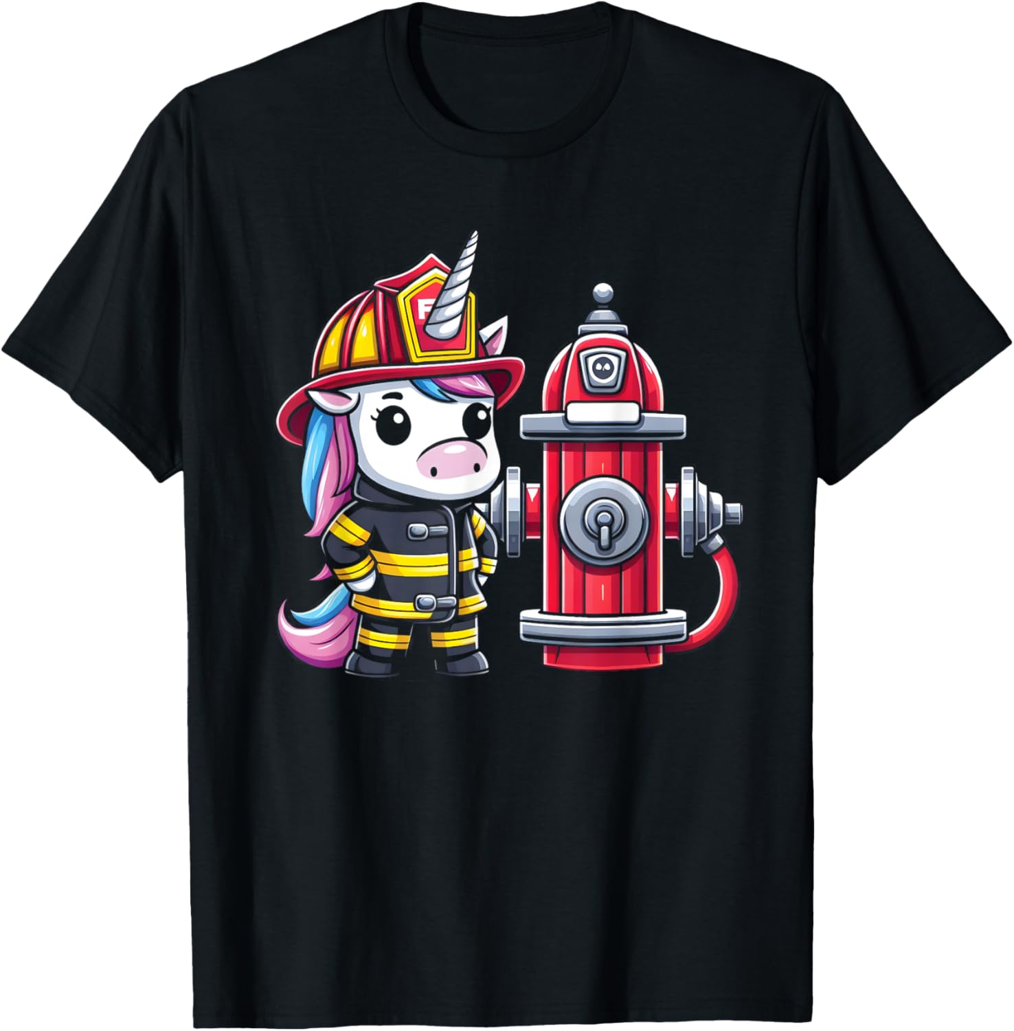 Firefighter Unicorn Fire Hydrant Fireman Kids Firefighting T-Shirt - T-Shirt | Black