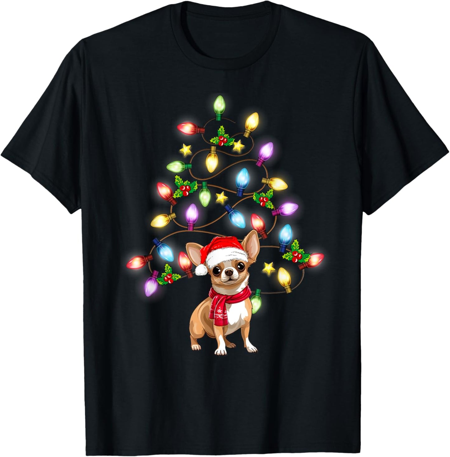 Chihuahua Cute Dog Santa Christmas Tree Decor T-Shirt - T-Shirt | Black