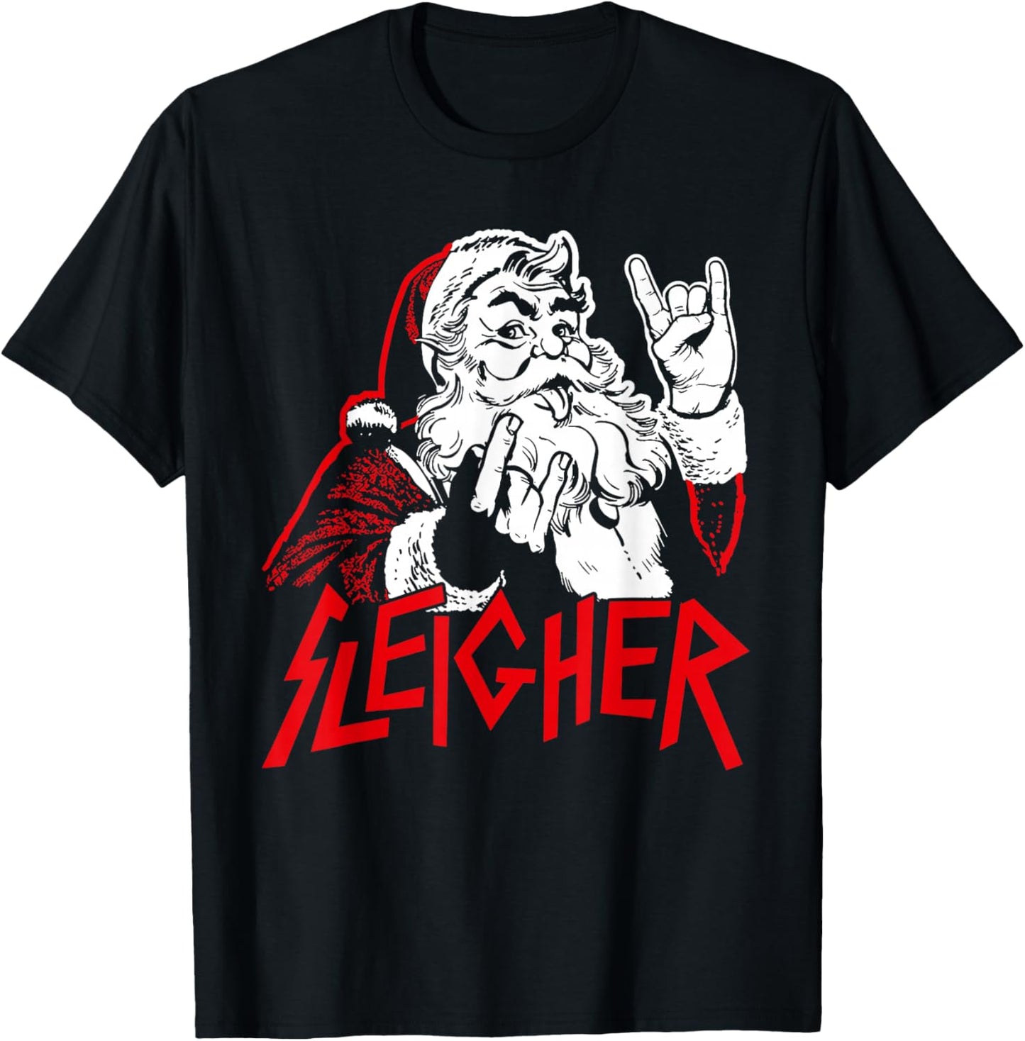 Christmas Sleigher Santa Rock Xmas Rocker Men Women Kids Boy T-Shirt - T-Shirt | Black