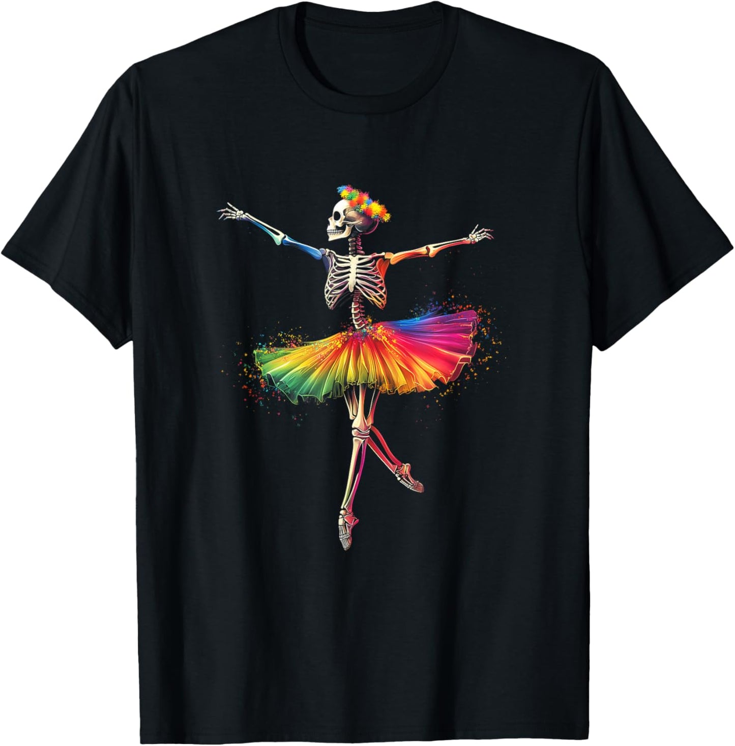 Halloween Skeleton Dancing Rainbow Ballerina Girls Women T-Shirt - T-Shirt | Black