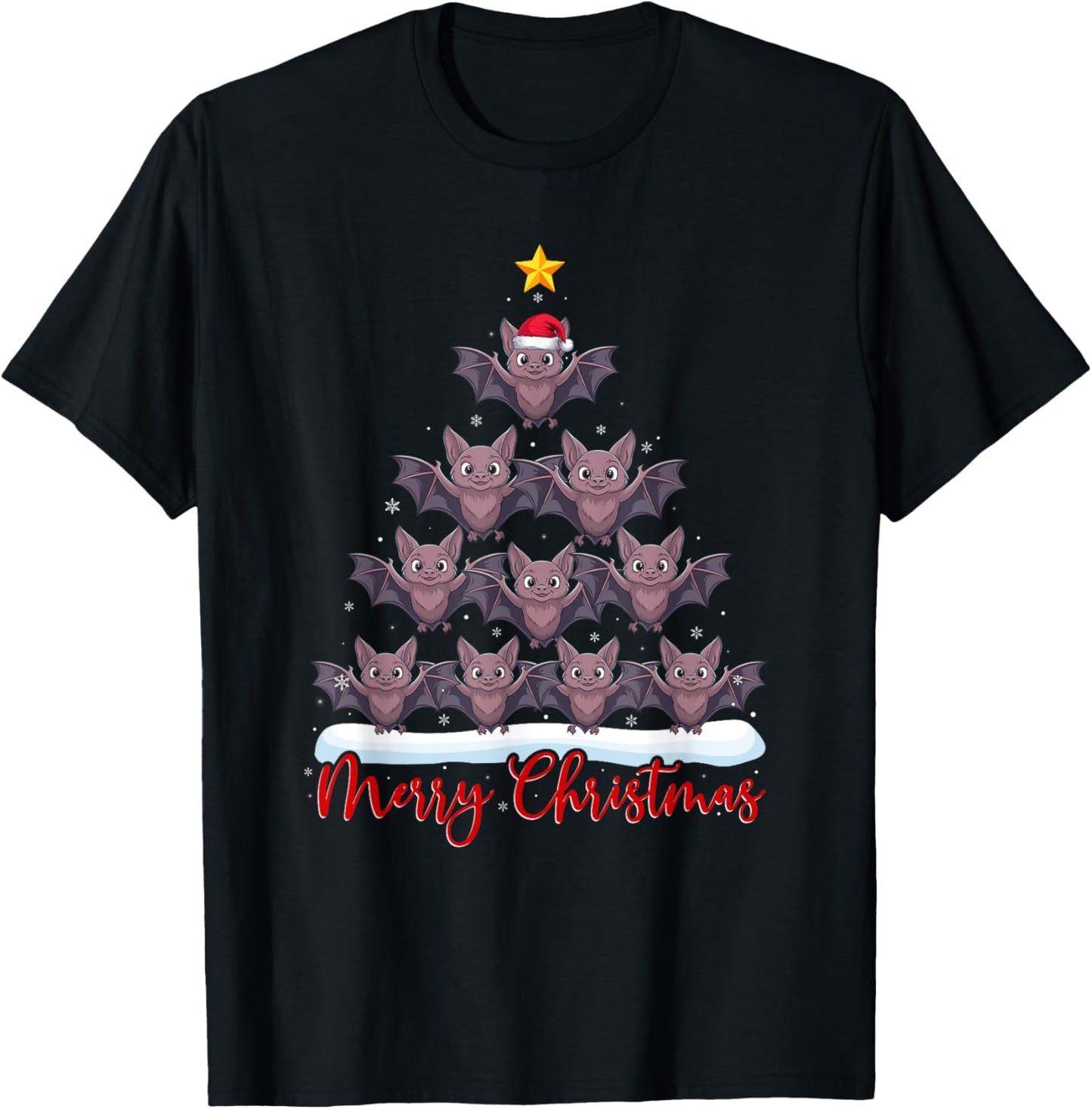 Santa Hat Ugly Xmas Funny Bat Christmas Tree T-Shirt - T-Shirt | Black