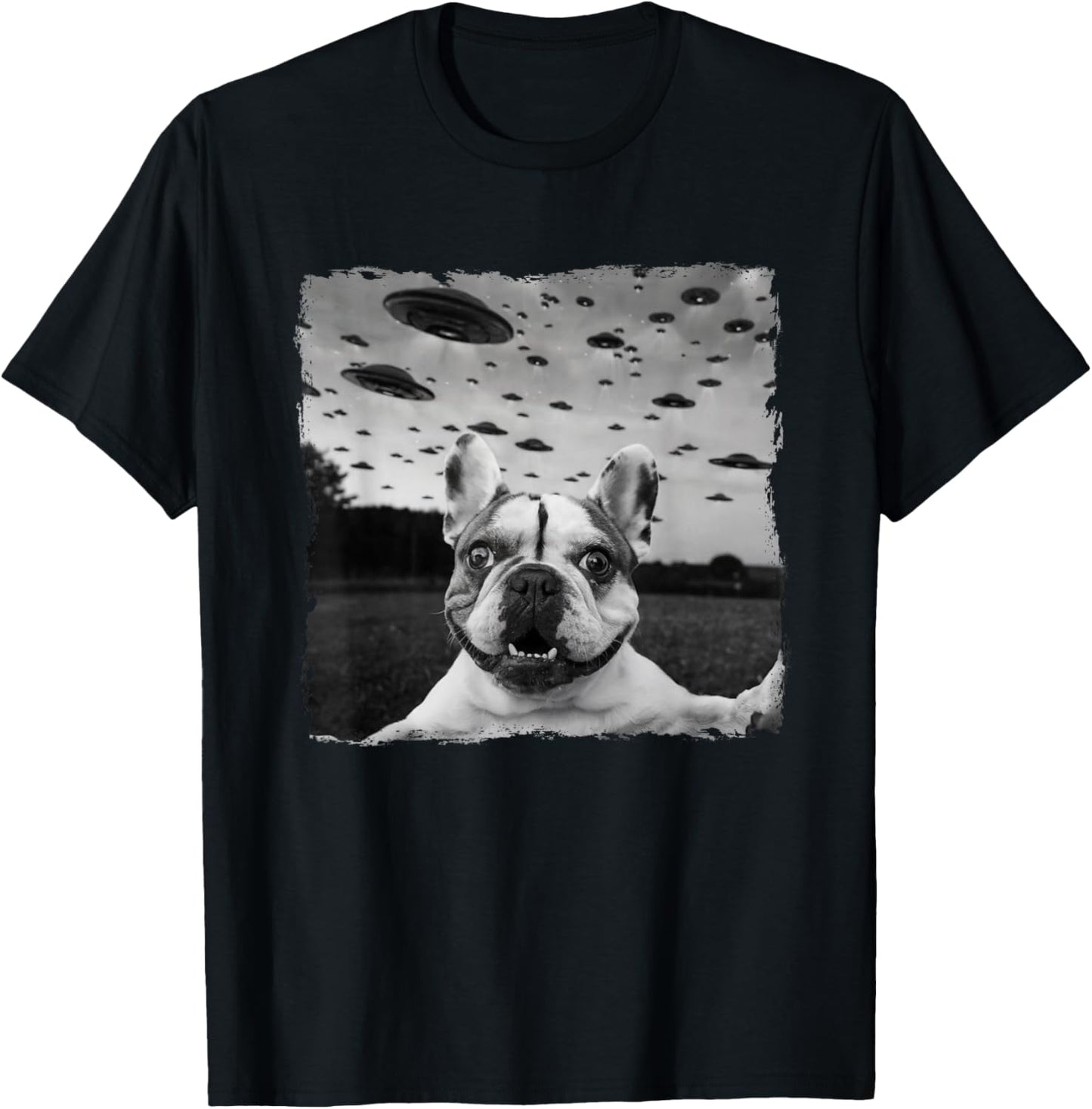 French BullDog Selfie UFO Alien Abduction Halloween Dog T-Shirt - T-Shirt | Black
