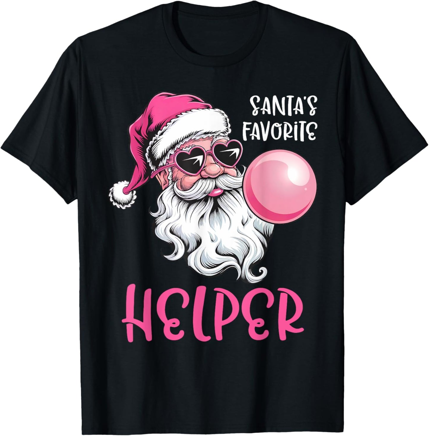 Santa's Favorite Helper Christmas Pink Santa Claus Balloon T-Shirt - T-Shirt | Black