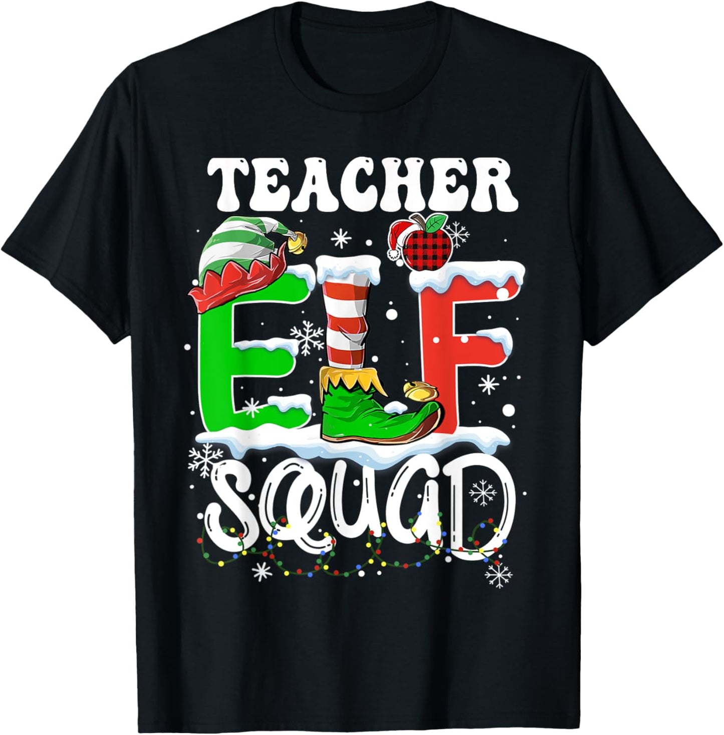 Teacher ELF Squad Funny Christmas ELF Kids Teacher Group T-Shirt - T-Shirt | Black