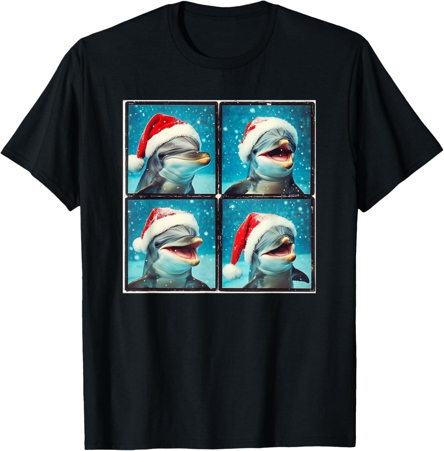 Xmas Dolphin Photo Booth , Black, Small, Short Sleeve T-Shirt - T-Shirt | Black