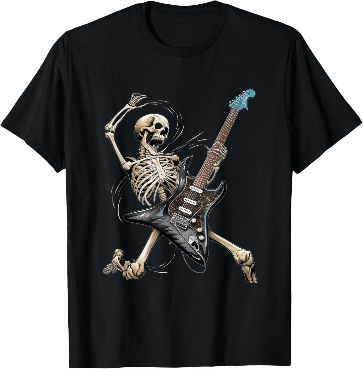 Rock Skeleton Halloween Funny Music Guitar Men Women Kids T-Shirt - T-Shirt | Black