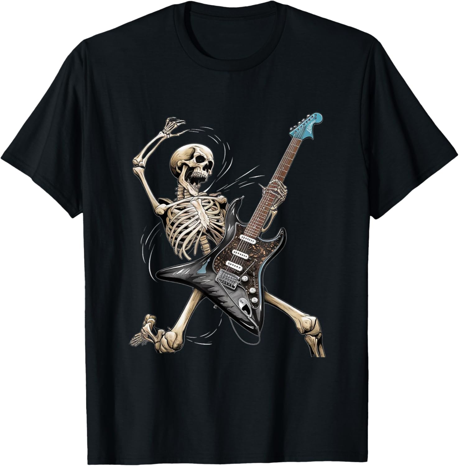 Rock Skeleton Halloween Funny Music Guitar Men Women Kids T-Shirt - T-Shirt | Black