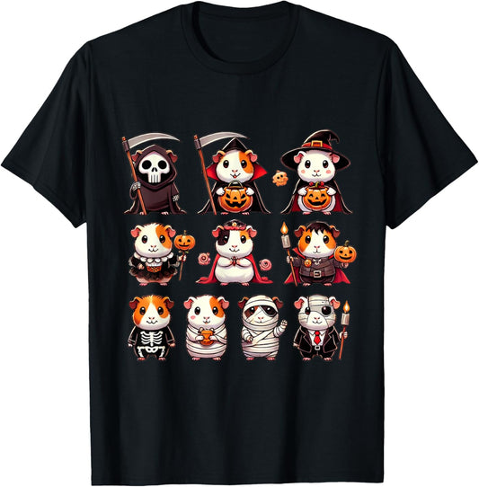 Guinea Pig Spooky Ghost Horror Pumpkin Guinea Pig Halloween T-Shirt - T-Shirt | Black