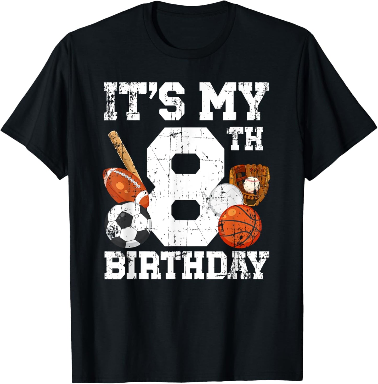 8th Birthday Sports Birthday Party Eight Year Old Boy Bday T-Shirt - T-Shirt | Black