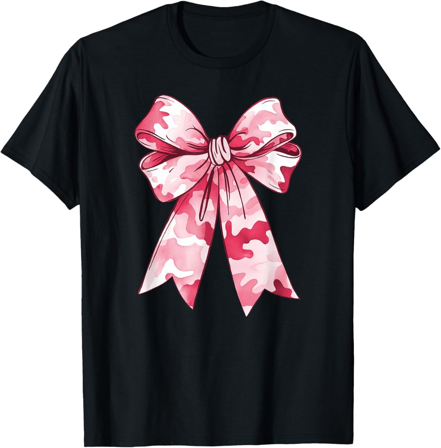 Pink Camouflage Coquette Bow Camo Cute Woman Girl T-Shirt - T-Shirt | Black