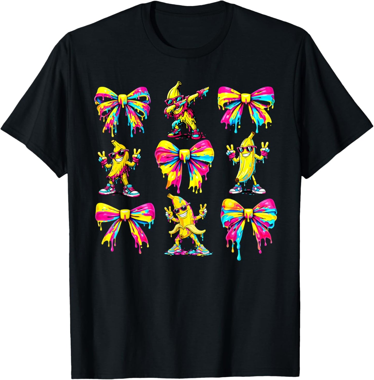 Banana Coquette Bow Drip Kids Men Women Youth Boys Girls T-Shirt - T-Shirt | Black