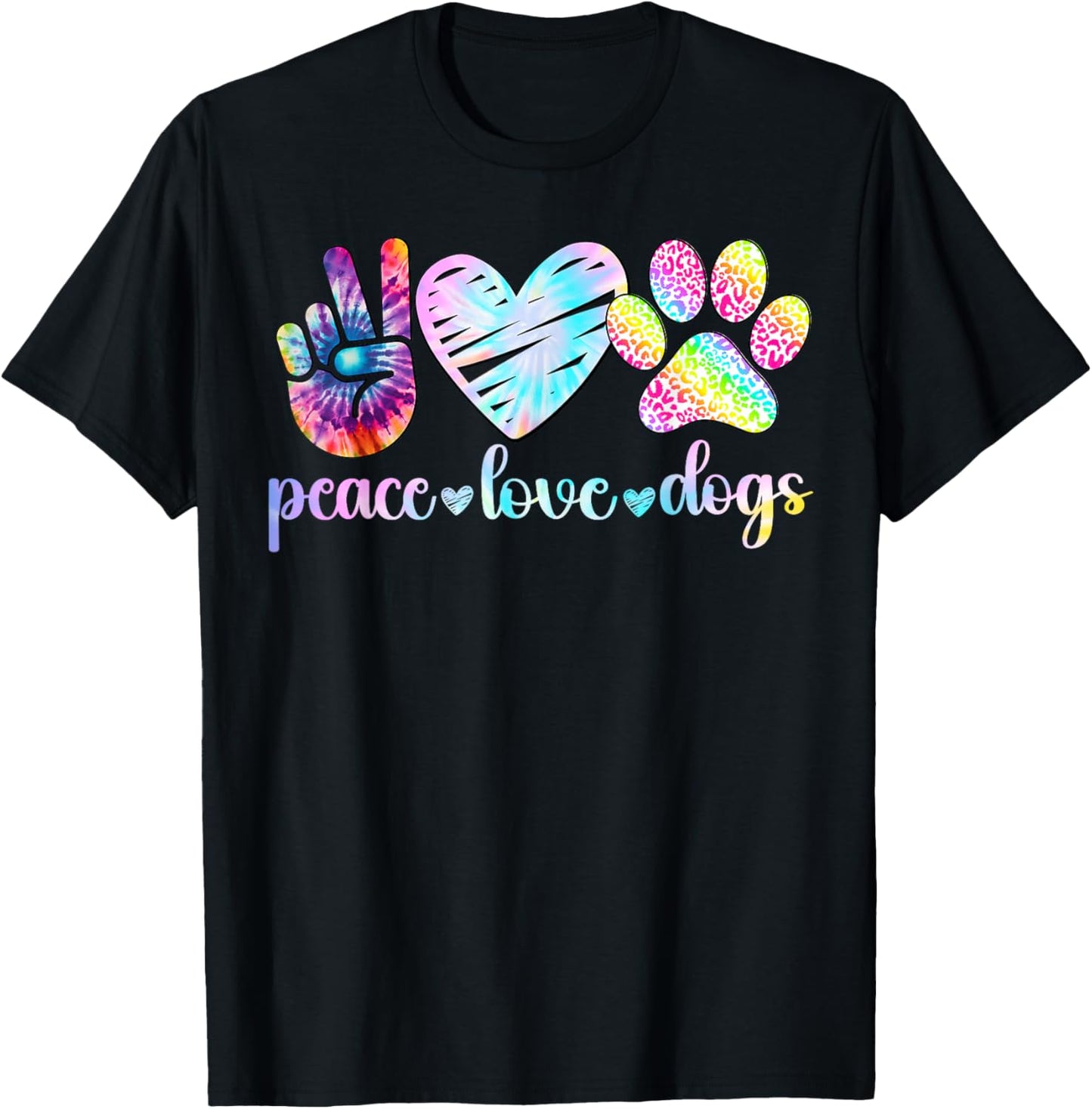 Peace Love Dogs Tie Dye Dog Lover Rescue Puppy T-Shirt - T-Shirt | Black