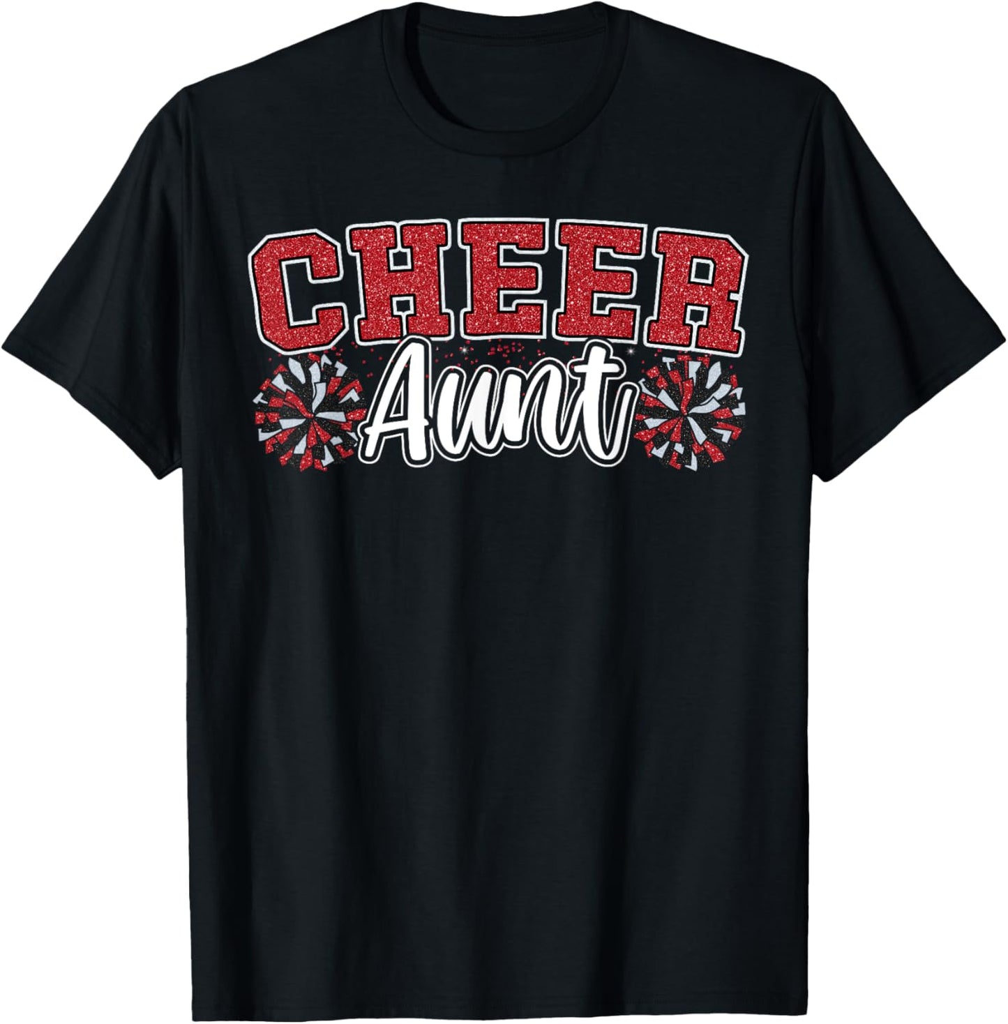 Loud Proud Cheer Aunt Team Red Pom Poms Cheerleader Women T-Shirt - T-Shirt | Black