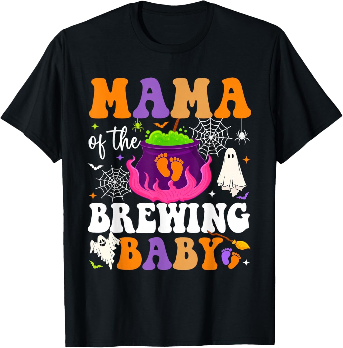 Mama of the Brewing Baby Halloween Theme Baby Shower Spooky T-Shirt - T-Shirt | Black