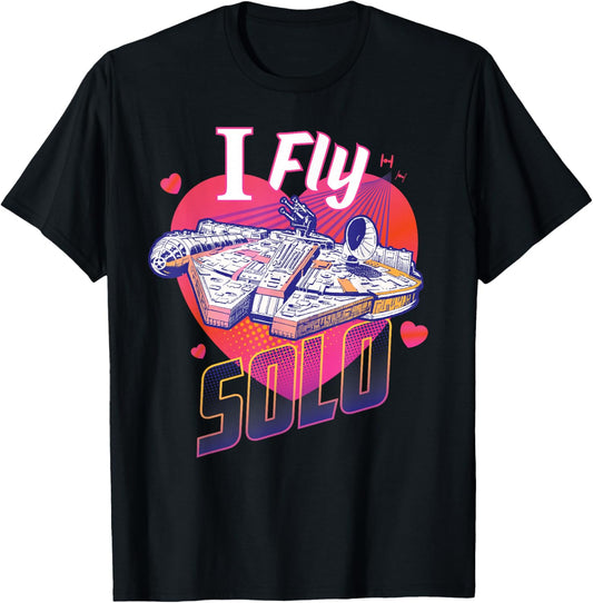 Star Wars Anti Valentine’s Day Millennium Falcon I Fly Solo T-Shirt - T-Shirt | Black