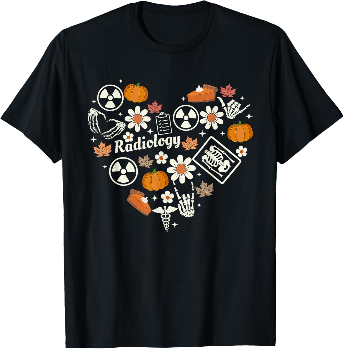 Radiology Fall Heart Xray Tech Autumn Pumpkin Thanksgiving T-Shirt - T-Shirt | Black