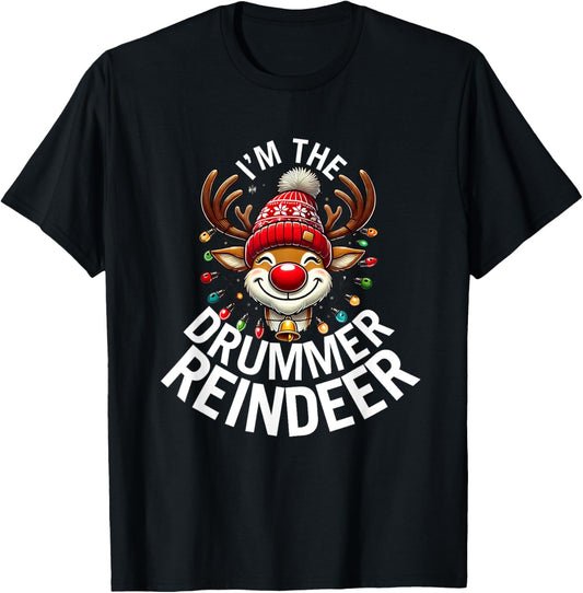 The Drummer Reindeer Family Matching Group Christmas T-Shirt - T-Shirt | Black
