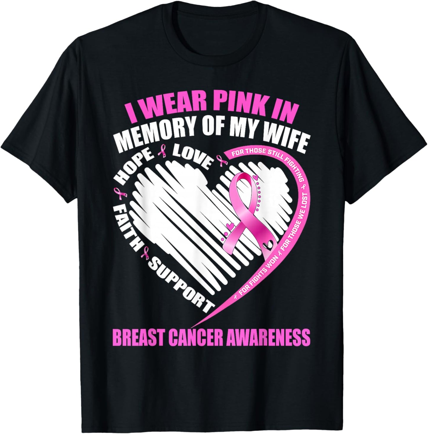 Gift I Wear Pink In Memory Of Wife Breast Cancer Awareness T-Shirt - T-Shirt | Black