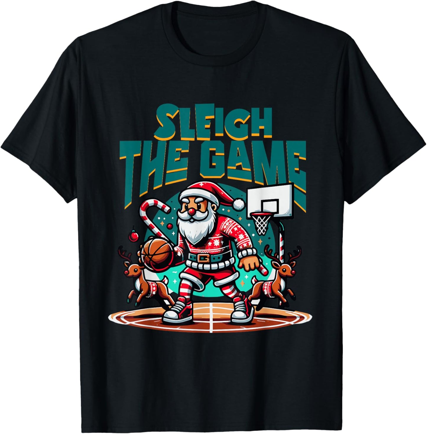 Santa Claus Plays Basketball- Christmas Xmas Boys Kids Teens T-Shirt - T-Shirt | Black