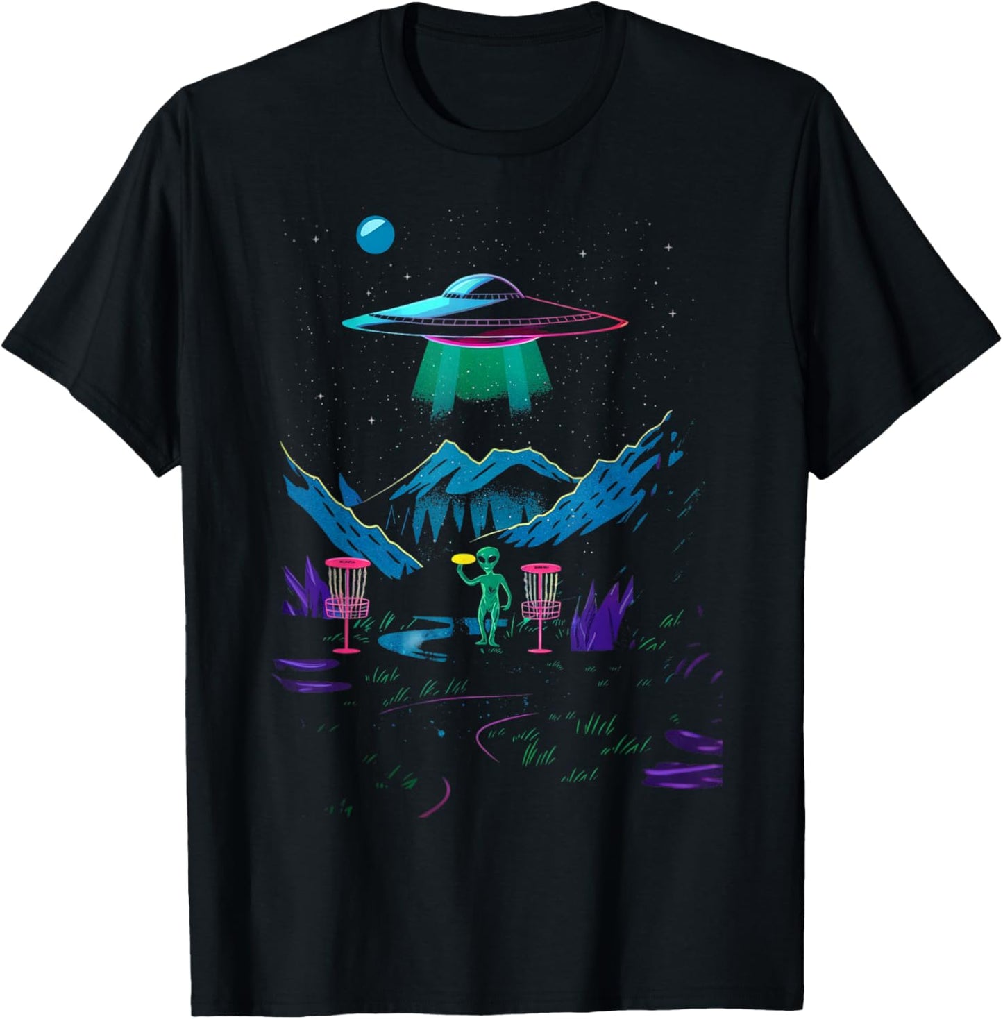 Funny Disc Golf Design Women Disc Golf Alien Golfer T-Shirt - T-Shirt | Black
