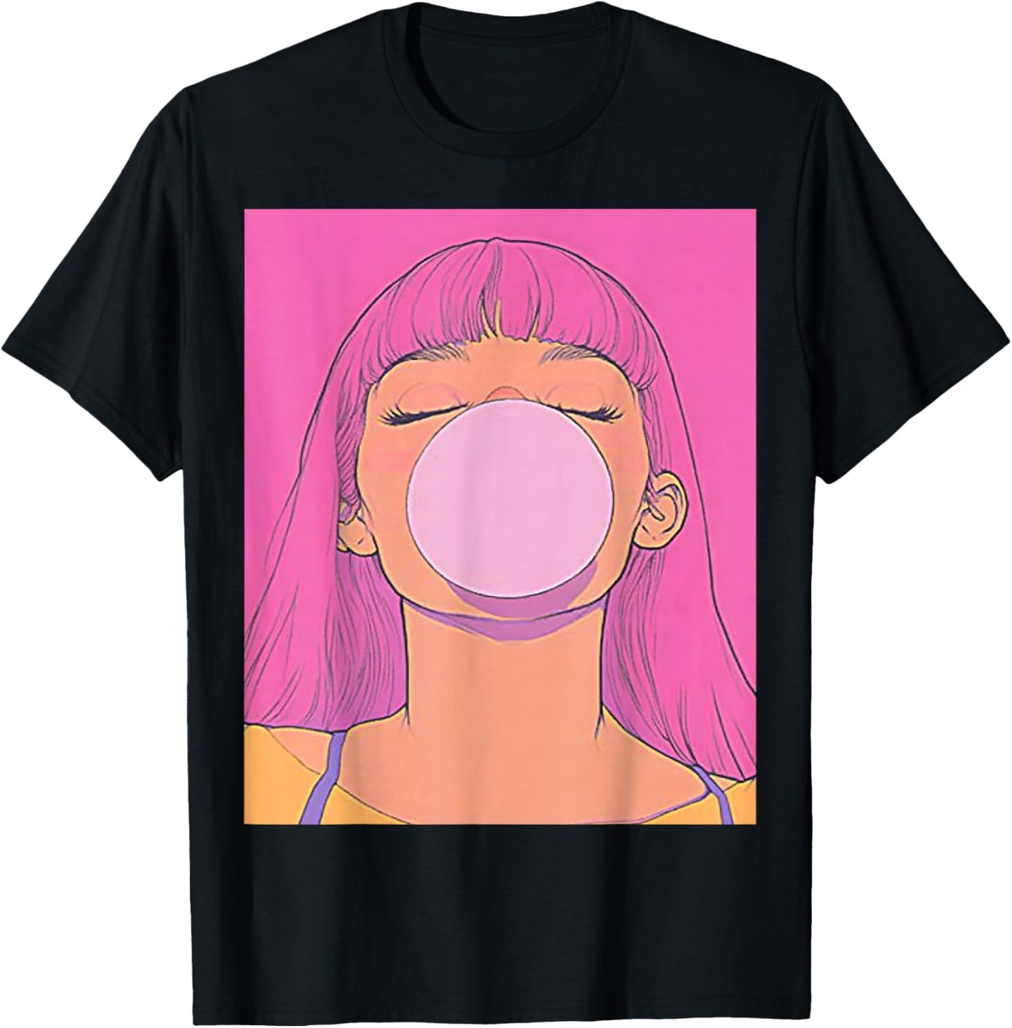 Bubble Gum Pink Women's Tops Graphic Anime Vintage T-Shirt - T-Shirt | Black