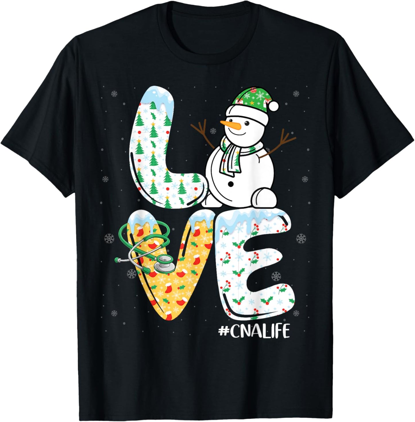 Love CNA Life Snowman Certified Nursing Assistants Christmas T-Shirt - T-Shirt | Black