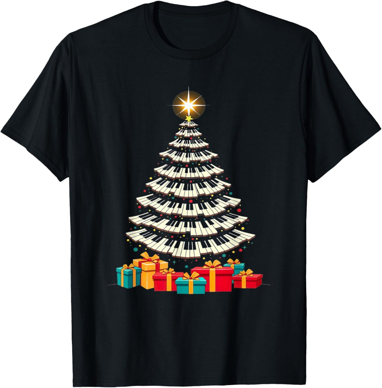 Christmas Tree Piano Keyboard Holiday Music Lover Design T-Shirt - T-Shirt | Black