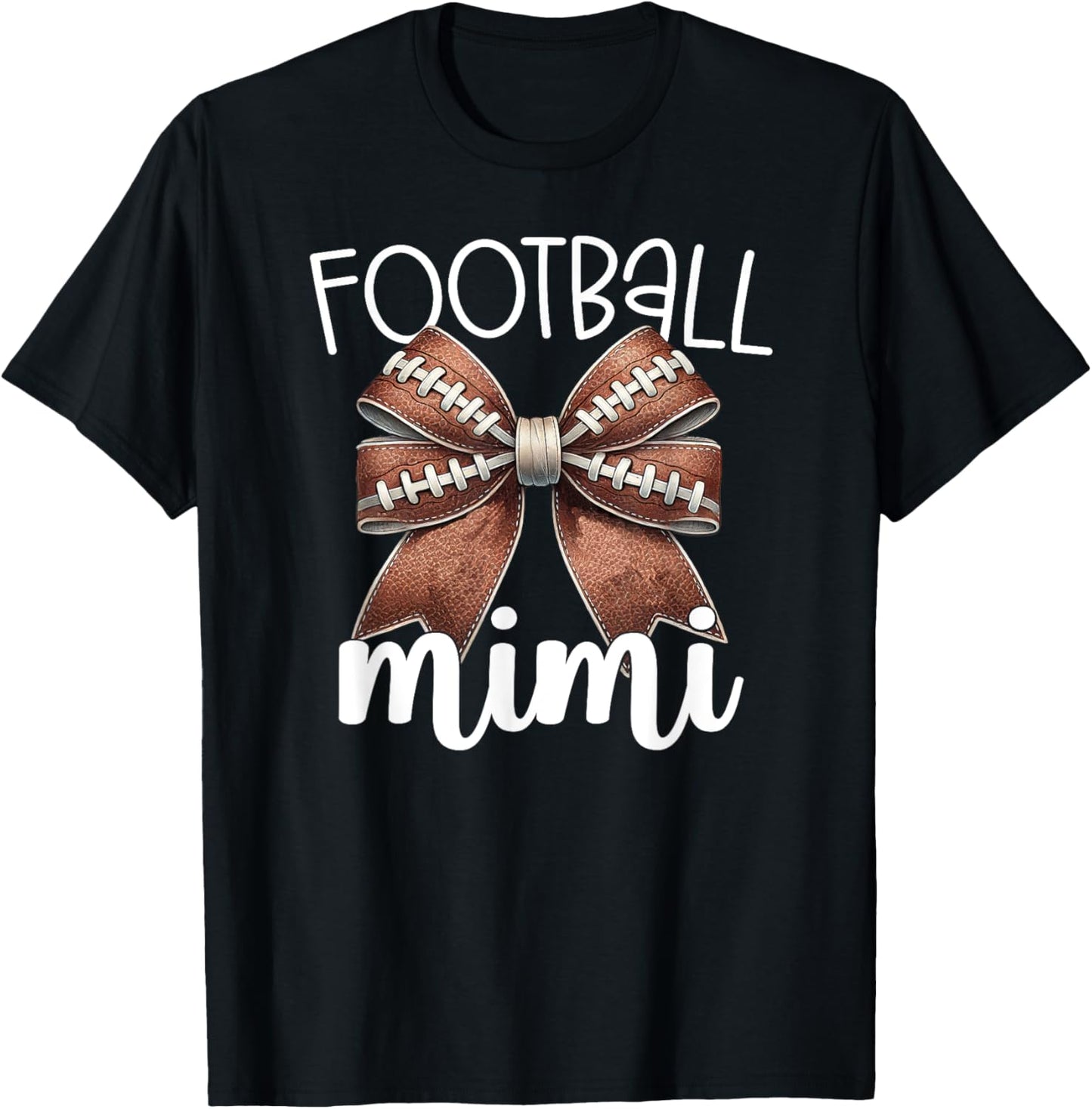 Football Mimi - Football Coquette Bow - Grandma Game Day T-Shirt - T-Shirt | Black
