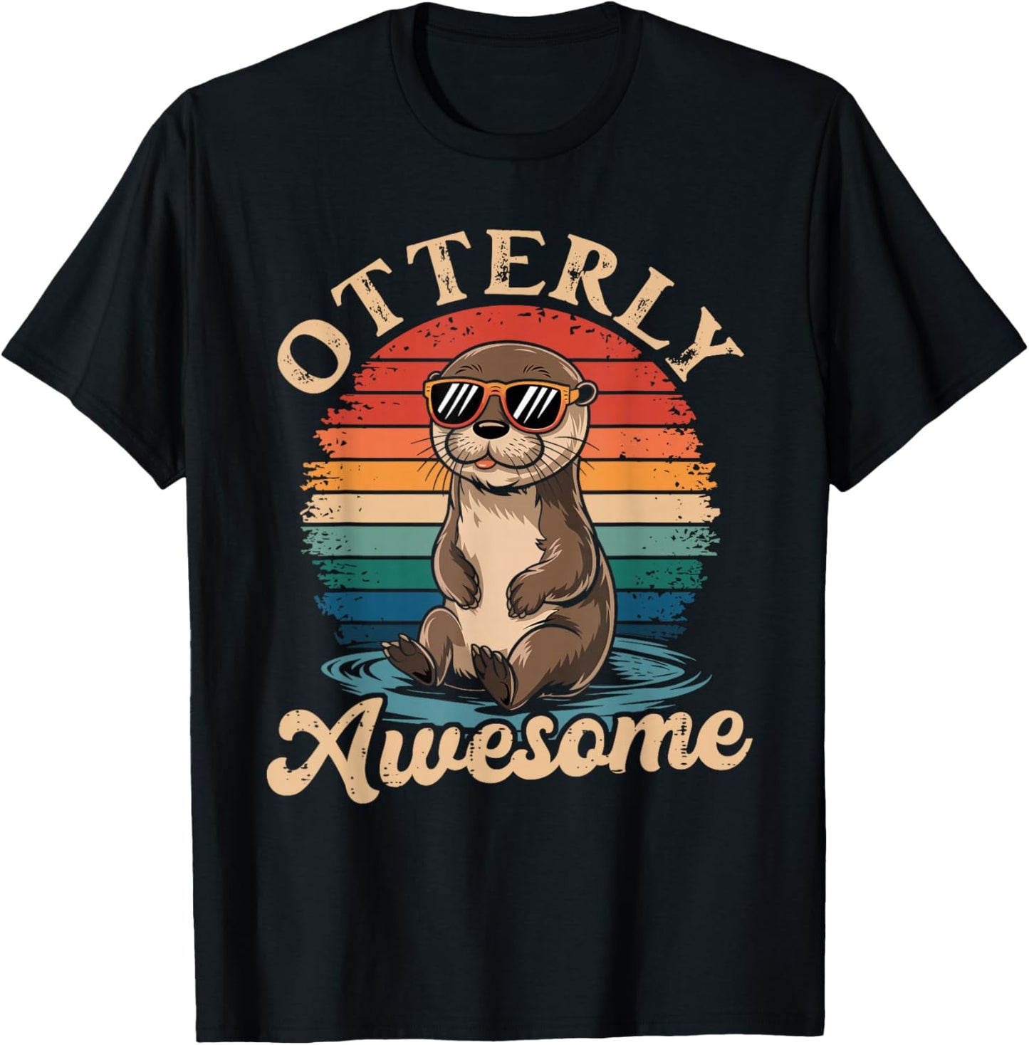 Otterly Awesome Funny Otter Sea Animal Retro T-Shirt - T-Shirt | Black
