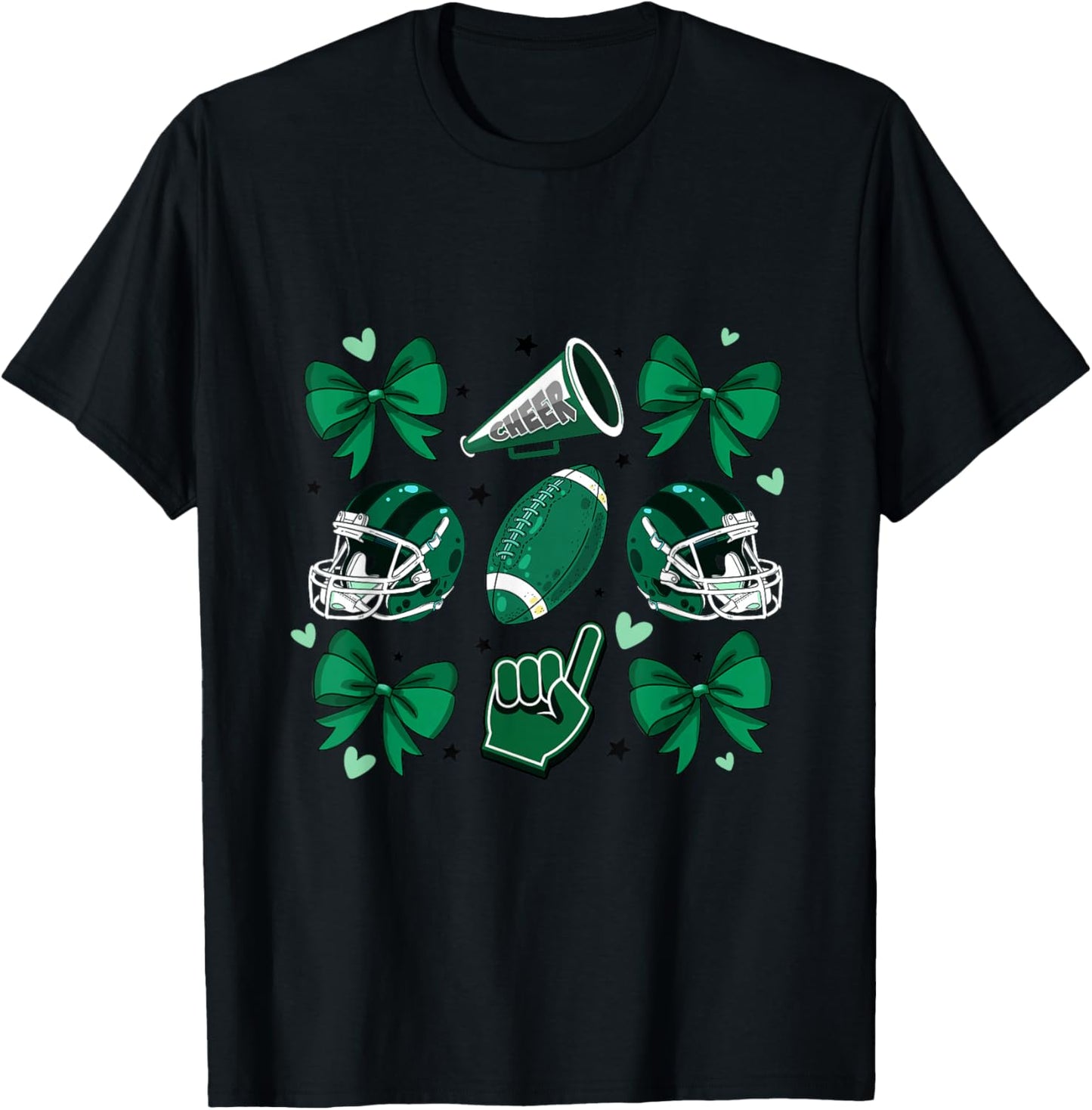 Football Cheer Mom Sister Coquette Bow Game Day Green Women T-Shirt - T-Shirt | Black