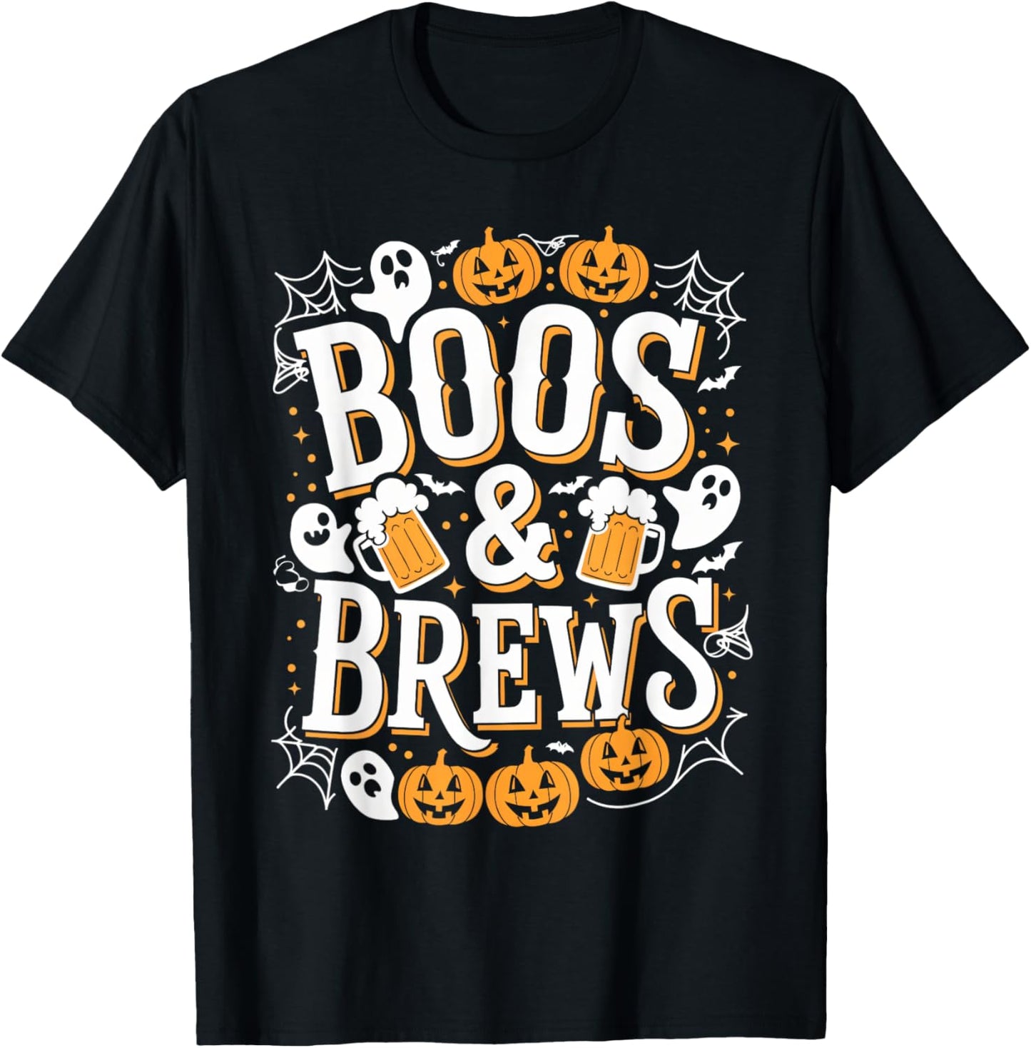 Boos & Brews Halloween Party Beer & Ghost Scary Spooky T-Shirt - T-Shirt | Black