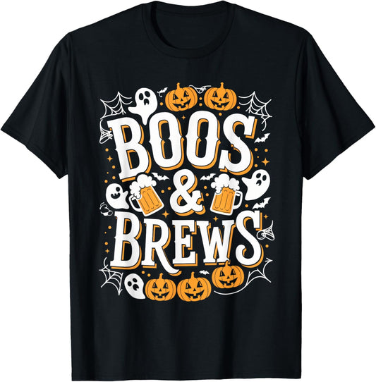 Boos & Brews Halloween Party Beer & Ghost Scary Spooky T-Shirt - T-Shirt | Black