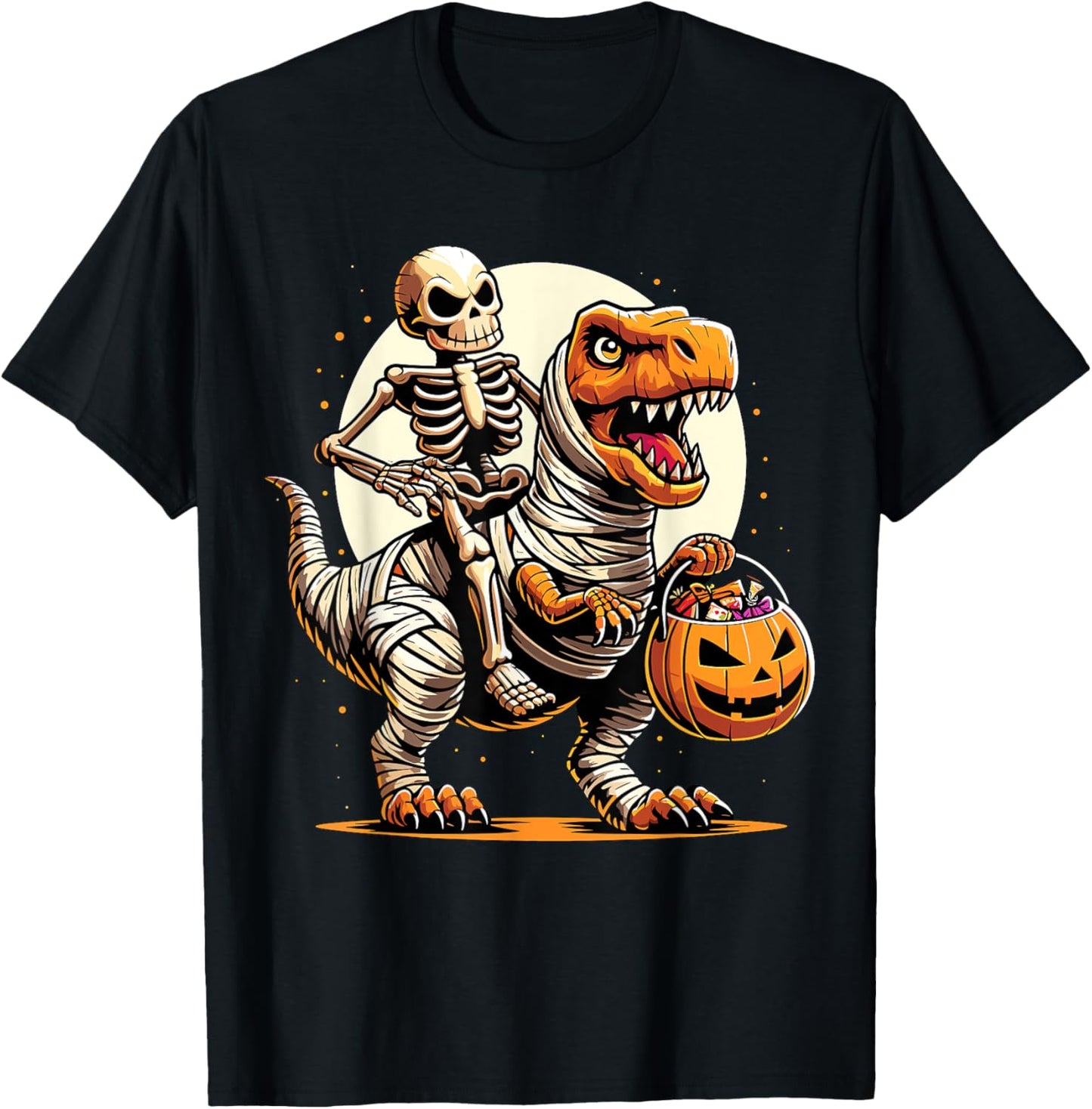 Halloween Skeleton Riding Mummy Dinosaur T-Shirt - T-Shirt | Black